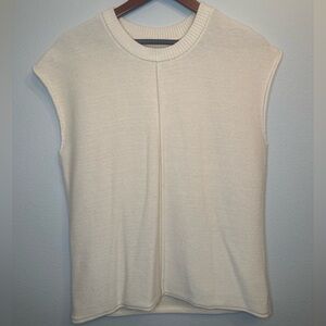 Cream Sleeveless Knit Sweater Vest | Size Large | Minimalist